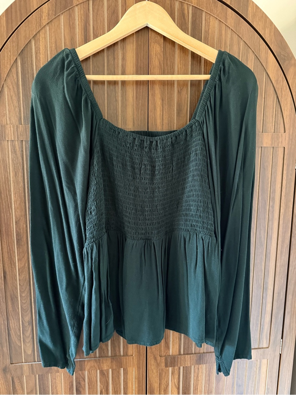 Old Navy Dark Green Smocked Peasant Blouse